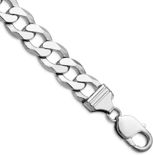 JewelryWeb 925 Sterling Silver Rhodium Plated 11.75mm Flat Curb Chain Ankle Bracelet Anklet for Women and Men