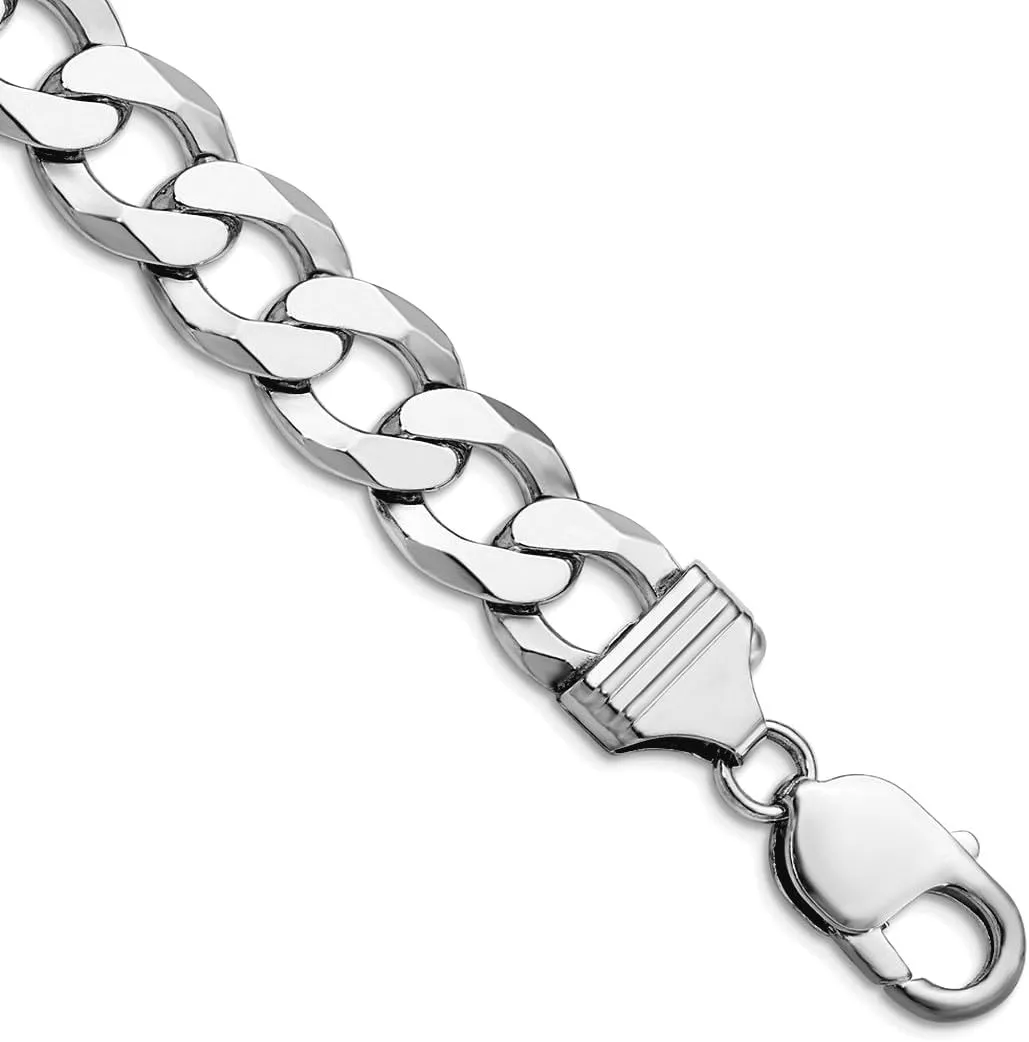 JewelryWeb 925 Sterling Silver Rhodium Plated 11.75mm Flat Curb Chain Ankle Bracelet Anklet for Women and Men
