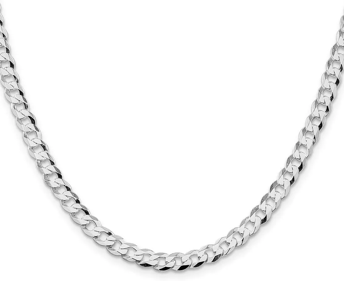 JewelryWeb 925 Sterling Silver Rhodium Plated 5.75mm Flat Curb Chain Ankle Bracelet Anklet for Women and Men