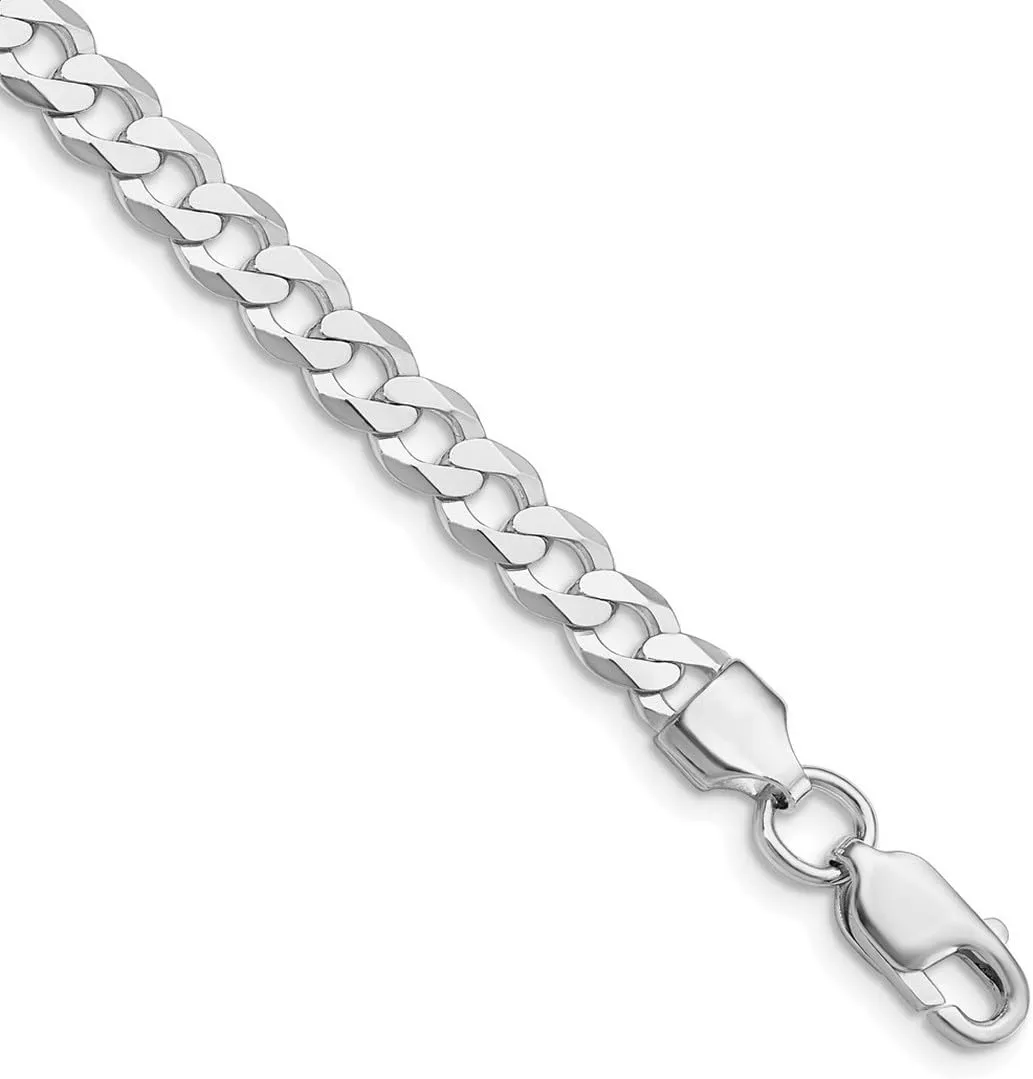 JewelryWeb 925 Sterling Silver Rhodium Plated 5.75mm Flat Curb Chain Ankle Bracelet Anklet for Women and Men