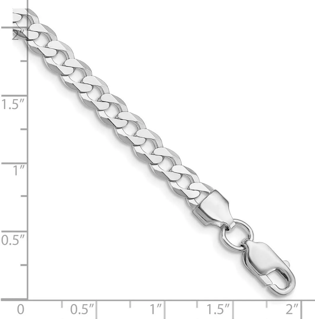 JewelryWeb 925 Sterling Silver Rhodium Plated 5.75mm Flat Curb Chain Ankle Bracelet Anklet for Women and Men