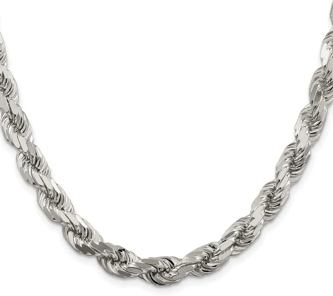 JewelryWeb 925 Sterling Silver Rhodium Plated 7.8mm Sparkle Cut Rope Chain Ankle Bracelet Anklet for Women and Men