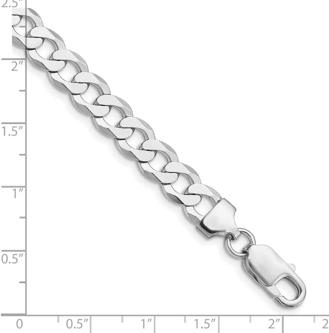 JewelryWeb 925 Sterling Silver Rhodium Plated 8mm Flat Curb Chain Ankle Bracelet Anklet for Women and Men