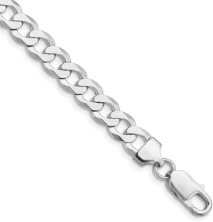 JewelryWeb 925 Sterling Silver Rhodium Plated 8mm Flat Curb Chain Ankle Bracelet Anklet for Women and Men