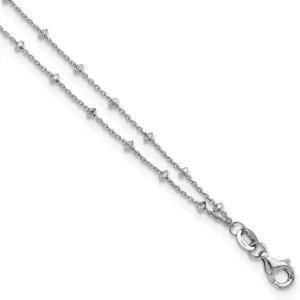 JewelryWeb 925 Sterling Silver Rhodium Plated Polish Sparkle Cut 2 strand Plus 1in Extension Anklet 9 Inch 1mm Wide-Anklet for Women