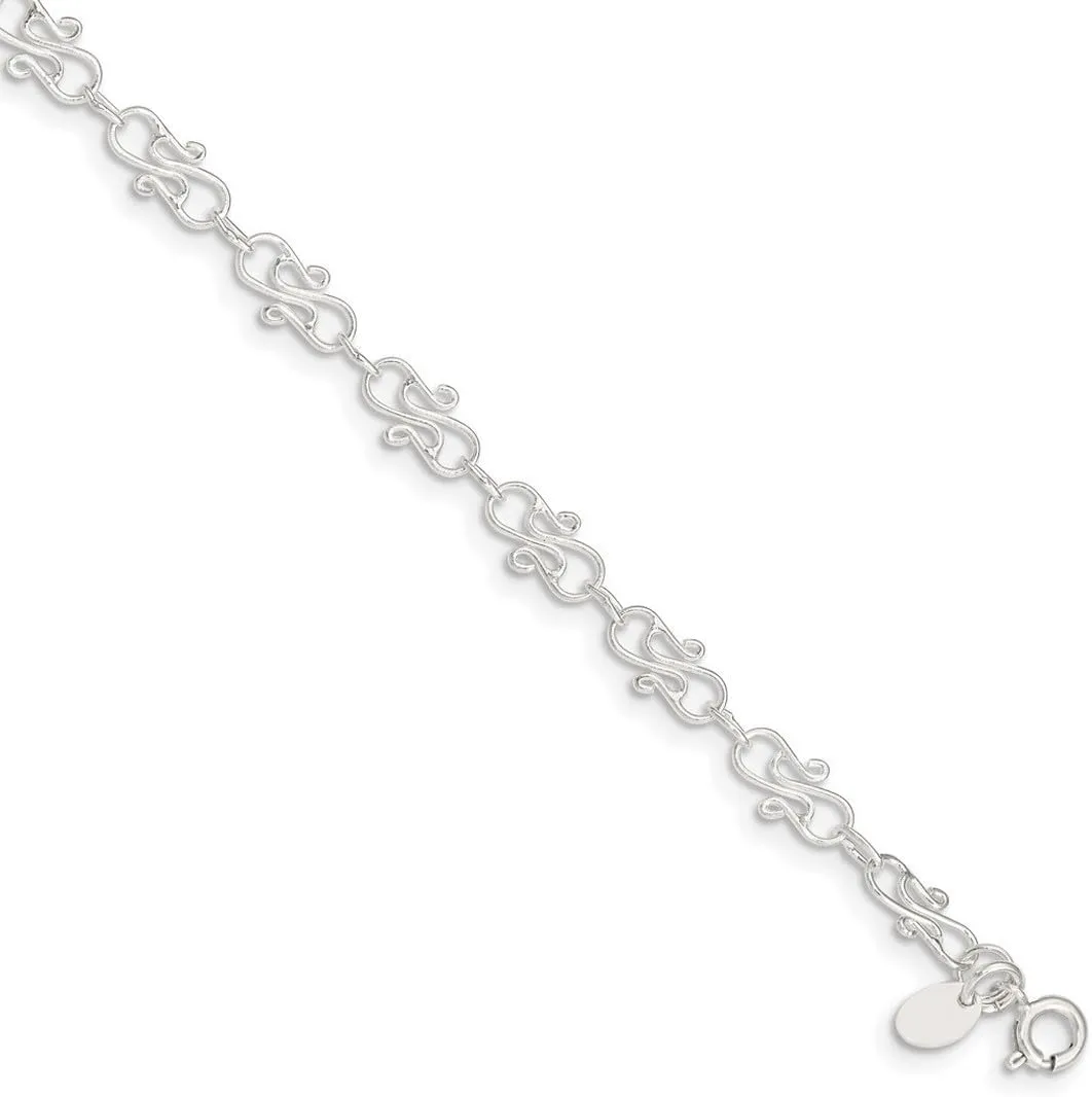 JewelryWeb 925 Sterling Silver Solid Fancy Polished Anklet 10 Inch Spring-Ring 6mm Wide-Anklet for Women