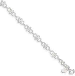 JewelryWeb 925 Sterling Silver Solid Fancy Polished Anklet 10 Inch Spring-Ring 6mm Wide-Anklet for Women
