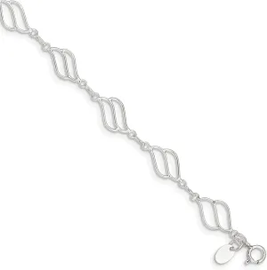 JewelryWeb 925 Sterling Silver Solid Fancy Polished Anklet 10 Inch Spring-Ring 8mm Wide-Anklet for Women