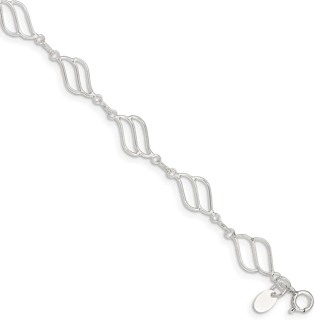 JewelryWeb 925 Sterling Silver Solid Fancy Polished Anklet 10 Inch Spring-Ring 8mm Wide-Anklet for Women