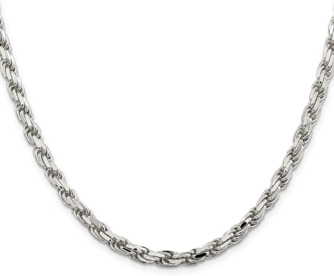 JewelryWeb 925 Sterling Silver Solid Lobster Claw Closure 5.75mm Sparkle Cut Rope Chain Bracelet Link-Bracelet for Women and Men