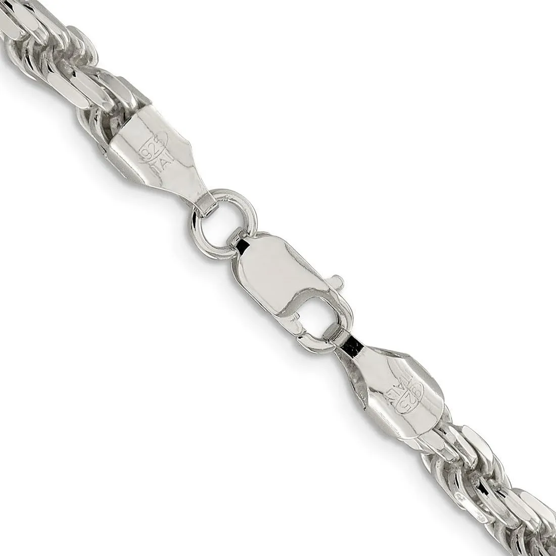 JewelryWeb 925 Sterling Silver Solid Lobster Claw Closure 5.75mm Sparkle Cut Rope Chain Bracelet Link-Bracelet for Women and Men