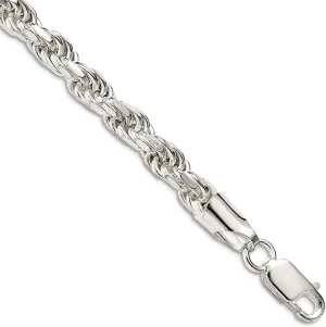 JewelryWeb 925 Sterling Silver Solid Lobster Claw Closure 5.75mm Sparkle Cut Rope Chain Bracelet Link-Bracelet for Women and Men