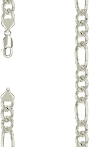 JewelryWeb 925 Sterling Silver Solid Pave Classic Figaro-Silver Plated 9.5mm Anklet-Anklet for Women