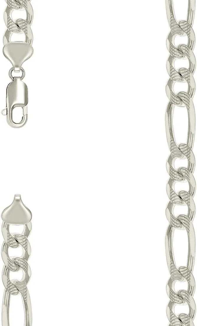 JewelryWeb 925 Sterling Silver Solid Pave Classic Figaro-Silver Plated 9.5mm Anklet-Anklet for Women