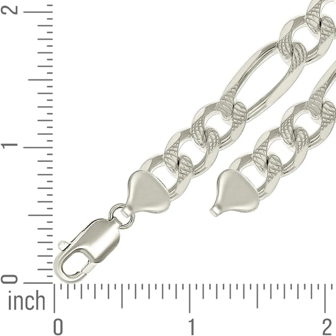 JewelryWeb 925 Sterling Silver Solid Pave Classic Figaro-Silver Plated 9.5mm Anklet-Anklet for Women