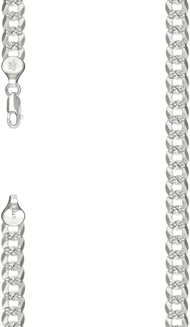JewelryWeb 925 Sterling Silver Solid Pave Super Flat Comfort Curb Chain-Silver 7.2mm Anklet 9 Inch-Anklet for Women and Men