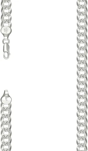 JewelryWeb 925 Sterling Silver Solid Pave Super Flat Comfort Curb Chain-Silver 7.2mm Anklet 9 Inch-Anklet for Women and Men