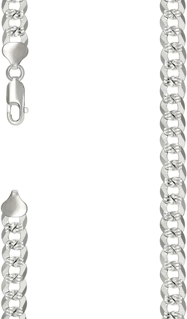JewelryWeb 925 Sterling Silver Solid Pave Super Flat Comfort Curb Chain-Silver 8.6mm Anklet 9 Inch-Anklet for Women and Men
