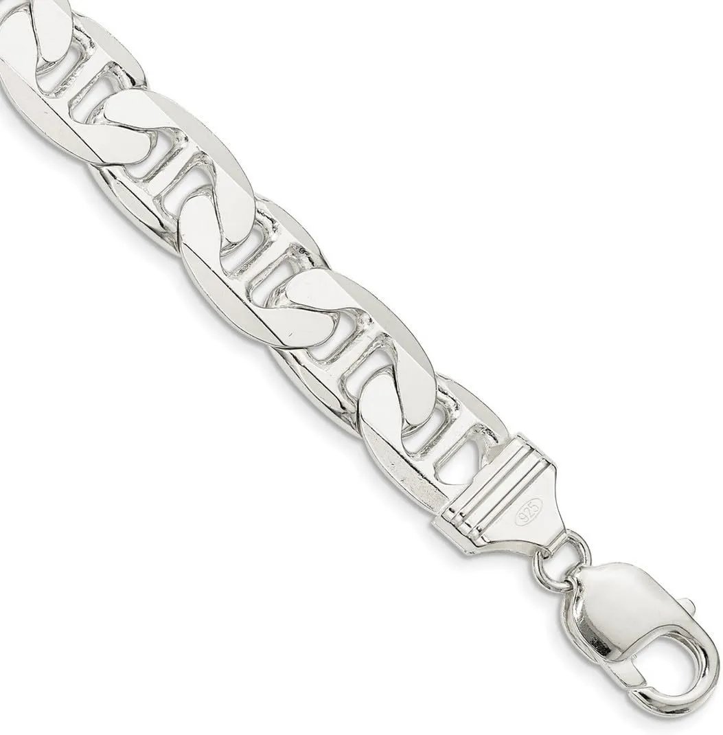 JewelryWeb 925 Sterling Silver Solid Polished 10.5mm Nautical Ship Mariner Anchor Chain Anklet 9 Inch Lobster Claw-Anklet for Women and Men