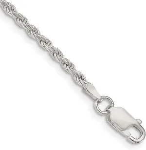 JewelryWeb 925 Sterling Silver Solid Polished 2.25mm D Cut Rope Chain Anklet 9 Inch Lobster Claw-Anklet for Women and Men