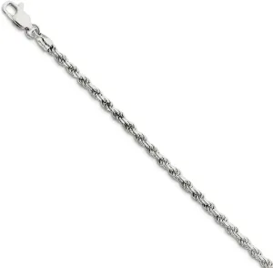 JewelryWeb 925 Sterling Silver Solid Polished 2.75mm D Cut Rope Chain Anklet 9 Inch Lobster Claw-Anklet for Women and Men