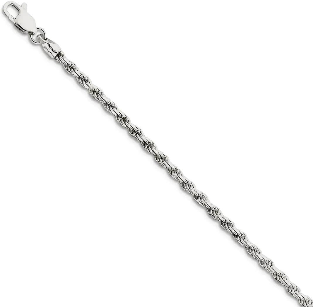 JewelryWeb 925 Sterling Silver Solid Polished 2.75mm D Cut Rope Chain Anklet 9 Inch Lobster Claw-Anklet for Women and Men