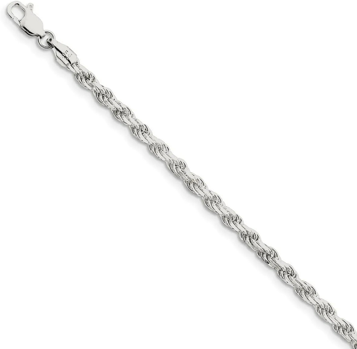 JewelryWeb 925 Sterling Silver Solid Polished 3.5mm D Cut Rope Chain Bracelet Lobster Claw Link-Bracelet for Women and Men