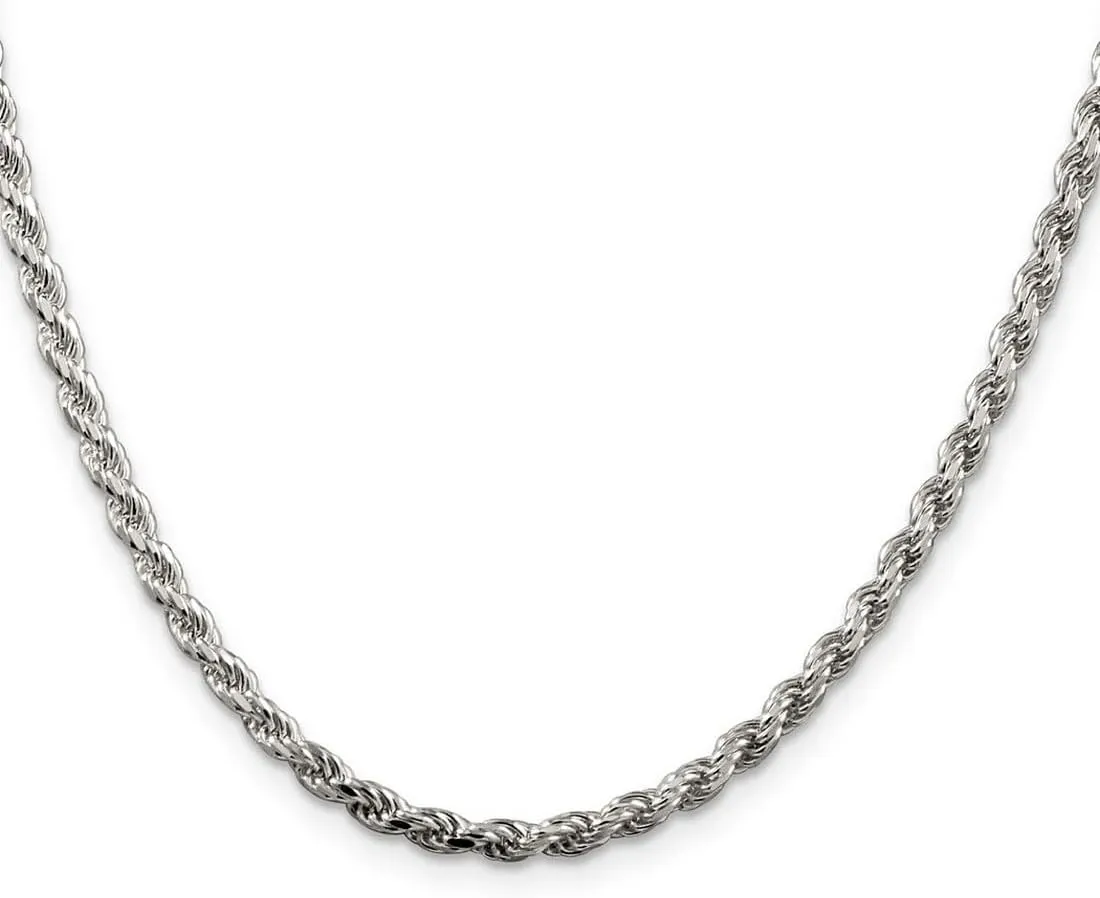 JewelryWeb 925 Sterling Silver Solid Polished 3mm Sparkle Cut Rope Chain Bracelet Lobster Claw Link-Bracelet for Women and Men