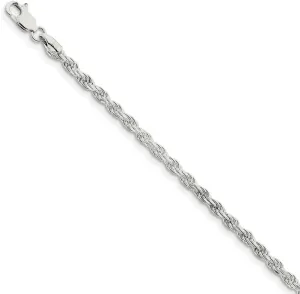 JewelryWeb 925 Sterling Silver Solid Polished 3mm Sparkle Cut Rope Chain Bracelet Lobster Claw Link-Bracelet for Women and Men