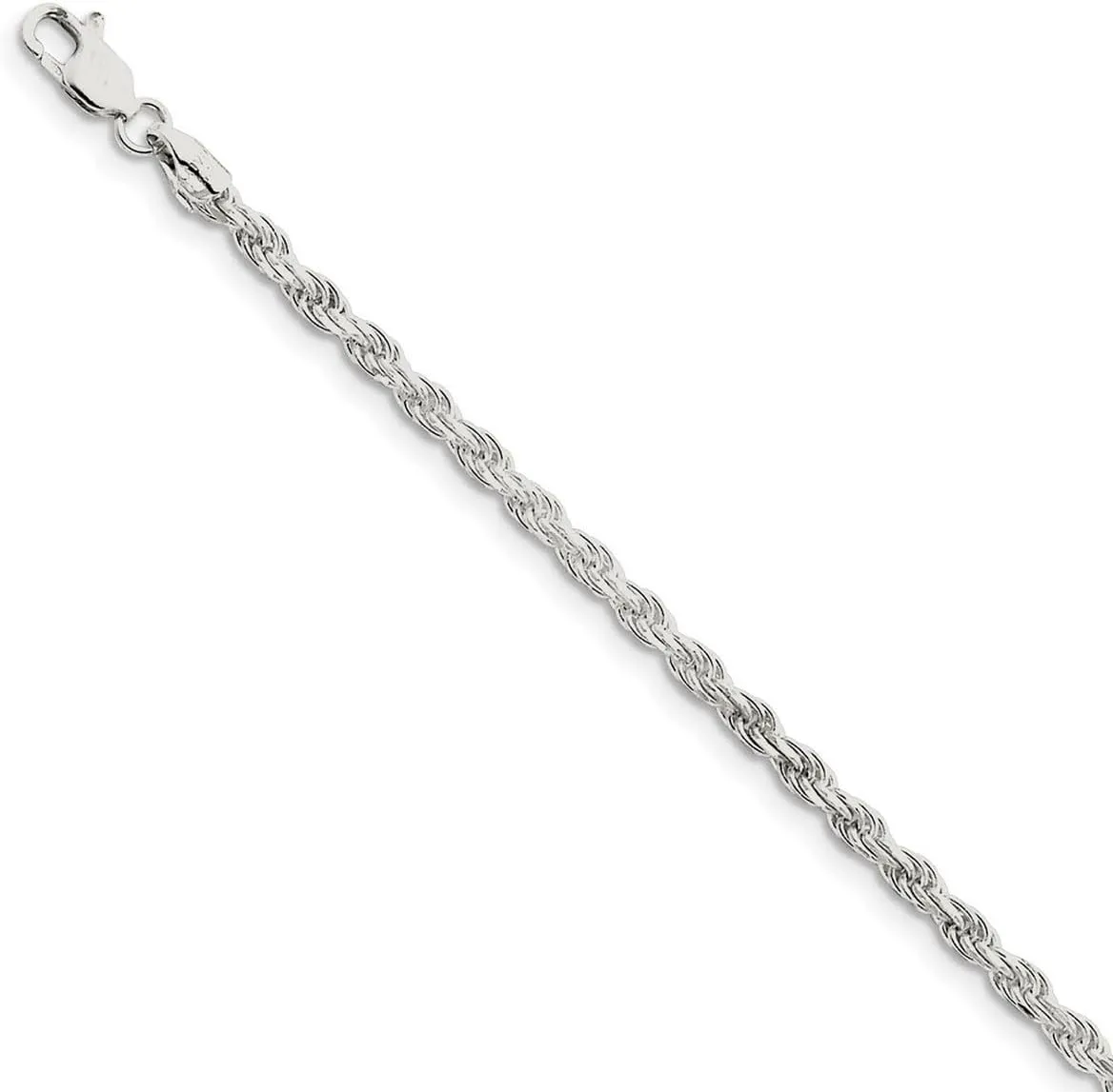 JewelryWeb 925 Sterling Silver Solid Polished 3mm Sparkle Cut Rope Chain Bracelet Lobster Claw Link-Bracelet for Women and Men