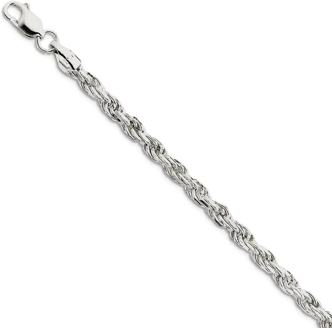 JewelryWeb 925 Sterling Silver Solid Polished 4.25mm D Cut Rope Chain Anklet 9 Inch Lobster Claw-Anklet for Women and Men