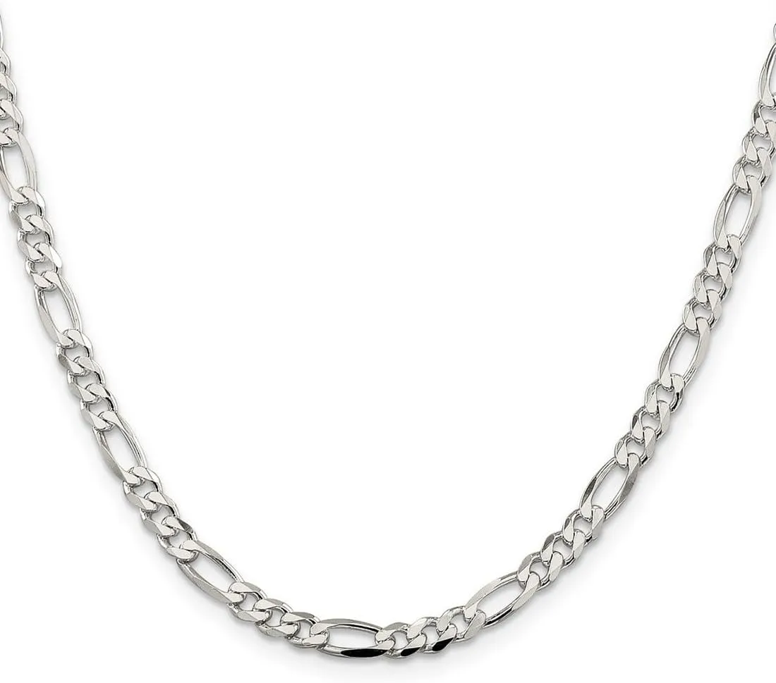 JewelryWeb 925 Sterling Silver Solid Polished 4.25mm Figaro Chain Bracelet Lobster Claw Link-Bracelet for Women and Men