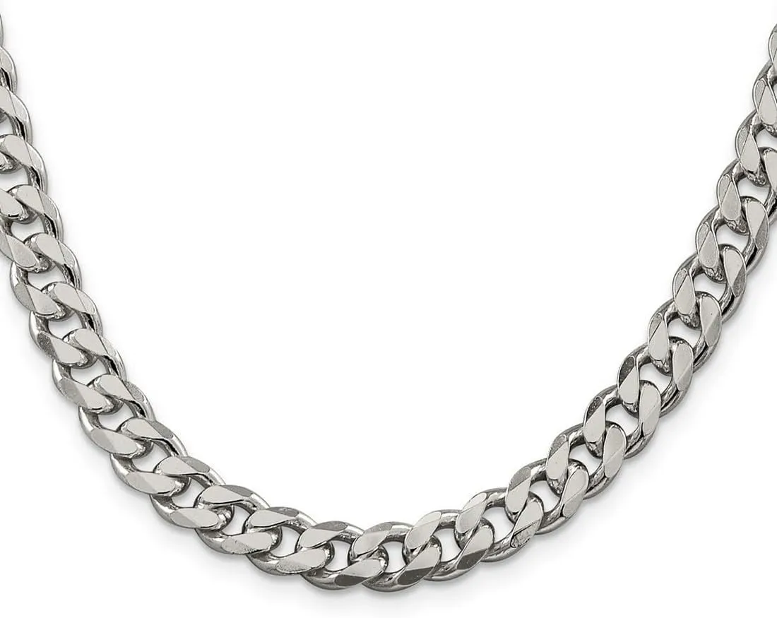 JewelryWeb 925 Sterling Silver Solid Polished 8mm Curb Chain Bracelet Lobster Claw Link-Bracelet for Women and Men