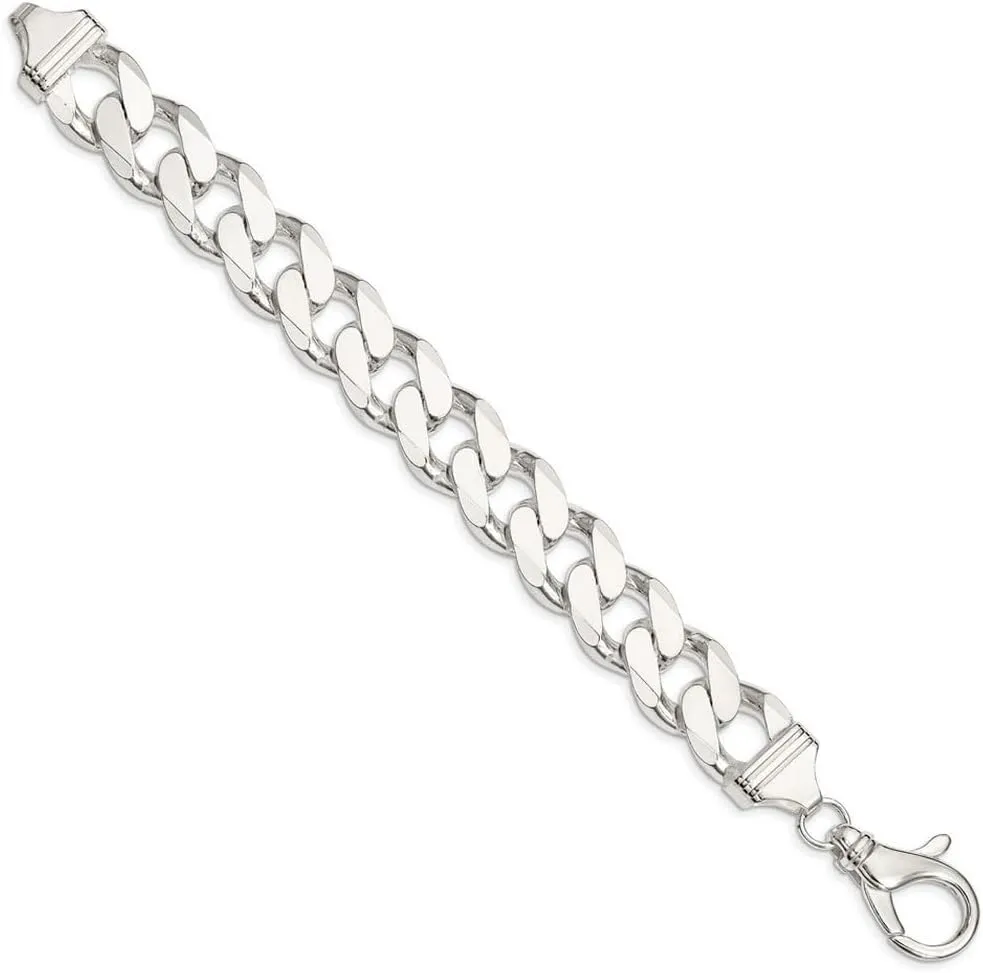 JewelryWeb 925 Sterling Silver Solid Polished Fancy Lobster Closure 16.2mm Curb Chain Bracelet-Lobster Claw Link-Bracelet for Women and Men