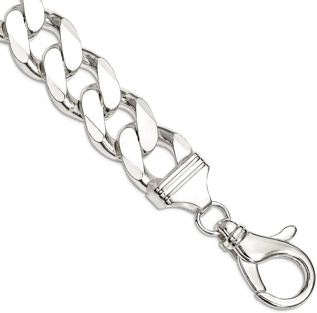 JewelryWeb 925 Sterling Silver Solid Polished Fancy Lobster Closure 16.2mm Curb Chain Bracelet-Lobster Claw Link-Bracelet for Women and Men