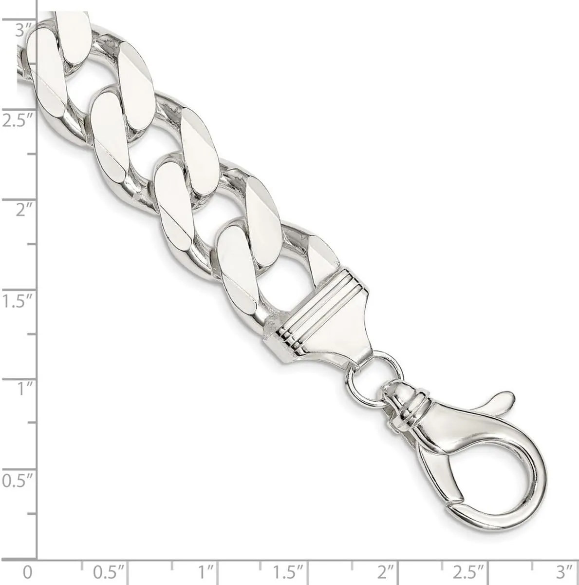 JewelryWeb 925 Sterling Silver Solid Polished Fancy Lobster Closure 16.2mm Curb Chain Bracelet-Lobster Claw Link-Bracelet for Women and Men