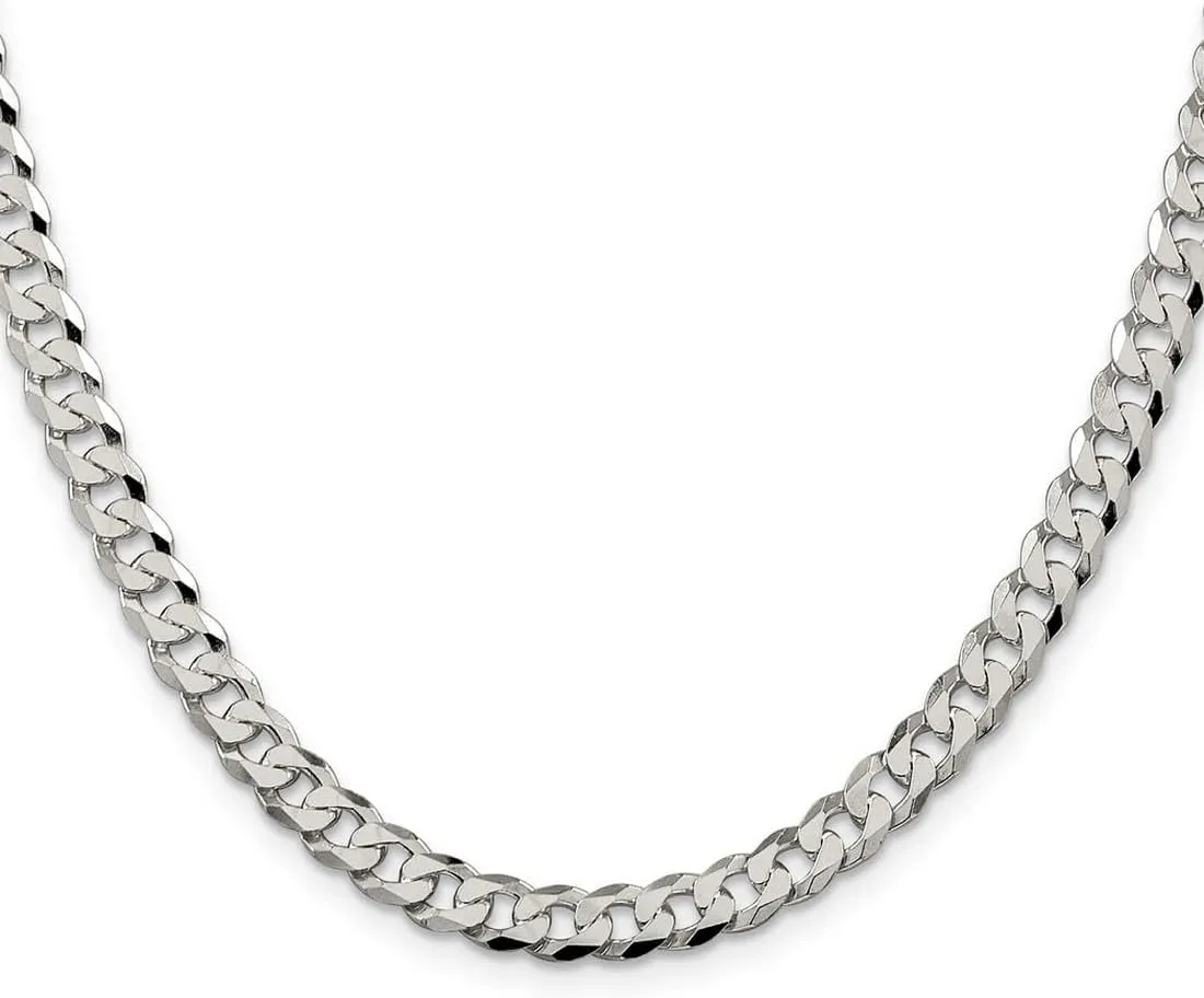 JewelryWeb 925 Sterling Silver Solid Polished Flat Close Link Curb Chain Bracelet 6.3mm Lobster Claw-Link-Bracelet for Women and Men