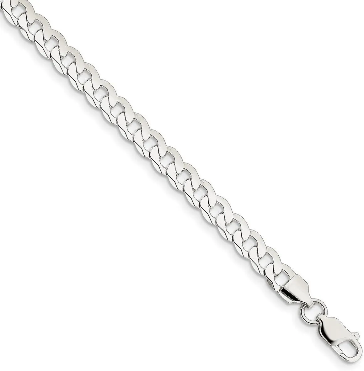 JewelryWeb 925 Sterling Silver Solid Polished Flat Close Link Curb Chain Bracelet 6.3mm Lobster Claw-Link-Bracelet for Women and Men