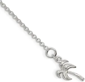 JewelryWeb 925 Sterling Silver Solid Polished Palm Tree Anklet Spring-Ring-Anklet for Women
