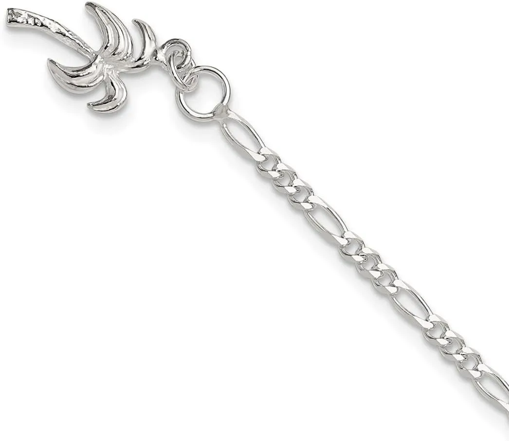 JewelryWeb 925 Sterling Silver Solid Polished Palm Tree Anklet Spring-Ring-Anklet for Women