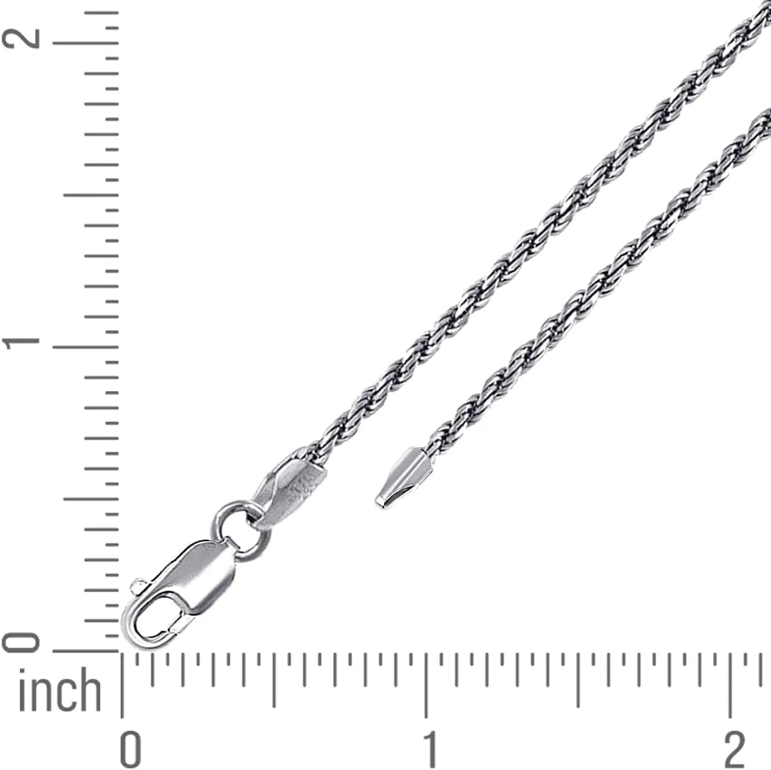 JewelryWeb 925 Sterling Silver Solid Rope Chain Rhodium 2mm Anklet-Anklet for Women and Men