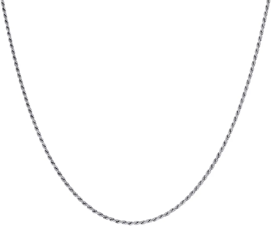 JewelryWeb 925 Sterling Silver Solid Rope Chain Rhodium 2mm Anklet-Anklet for Women and Men