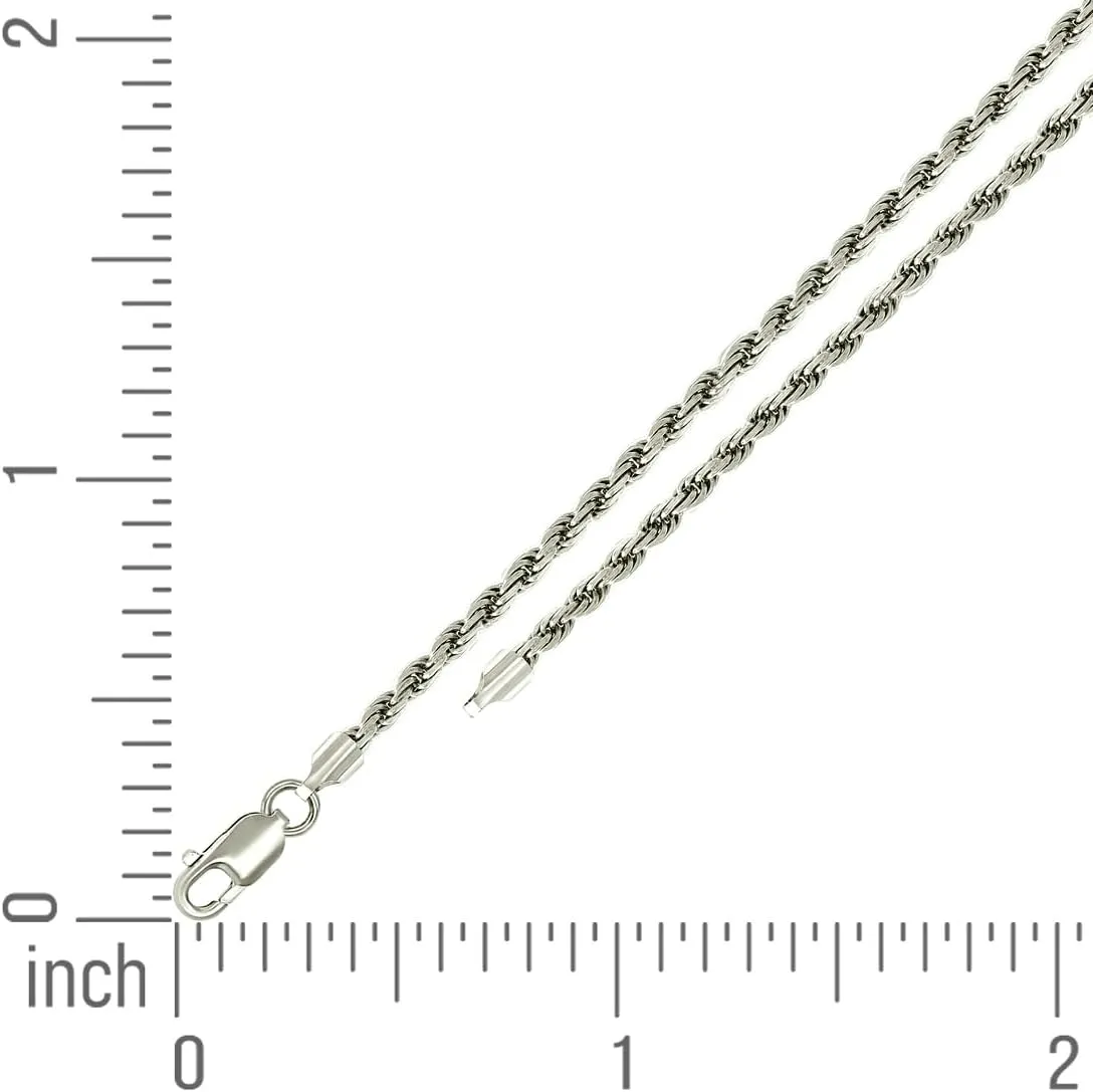 JewelryWeb 925 Sterling Silver Solid Rope Chain-Silver 2.5mm Anklet-Anklet for Women and Men