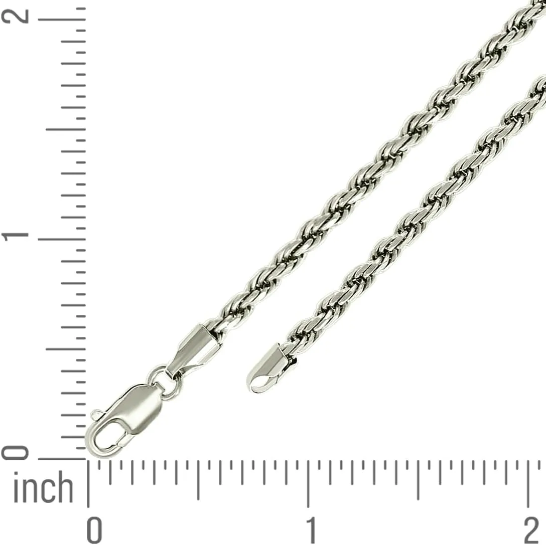 JewelryWeb 925 Sterling Silver Solid Rope Chain-Silver 3.5mm Anklet-Anklet for Women and Men