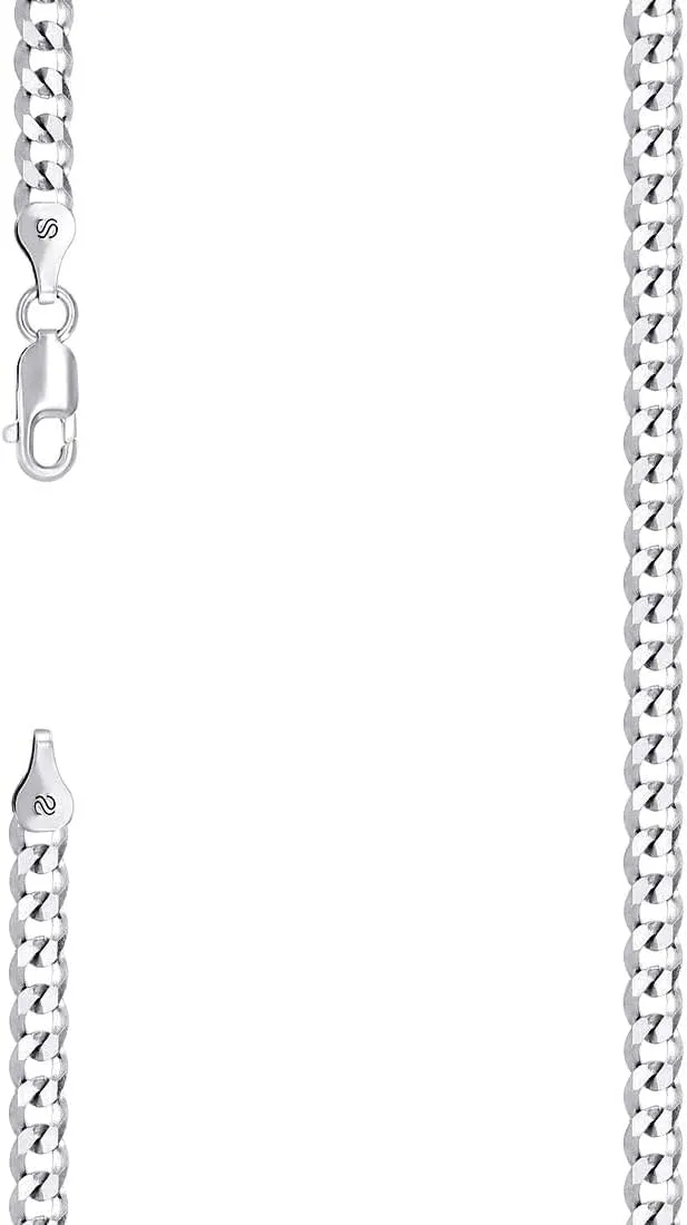 JewelryWeb 925 Sterling Silver Solid Super Flat Comfort Curb Chain Rhodium 3.7mm Anklet 9 Inch-Anklet for Women and Men