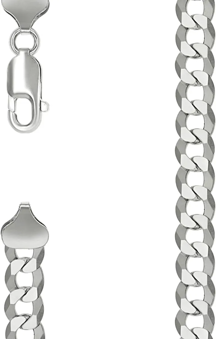 JewelryWeb 925 Sterling Silver Solid Super Flat Comfort Curb Chain-Silver 7.8mm Anklet 9 Inch-Anklet for Women and Men