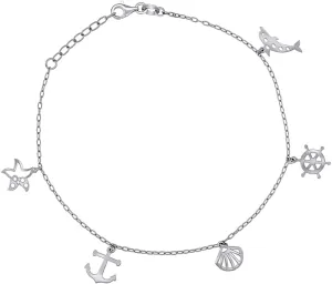 JewelryWeb 925 Sterling Silver Womens Ocean Life Charms Anklet 10 Inch 14.7mm Long-Anklet for Women