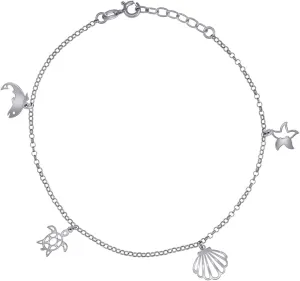 JewelryWeb 925 Sterling Silver Womens Ocean Life Charms Anklet 10 Inch 14mm Long-Anklet for Women