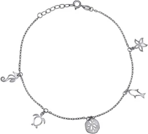 JewelryWeb 925 Sterling Silver Womens Ocean Life Charms Anklet 10 Inch-Anklet for Women