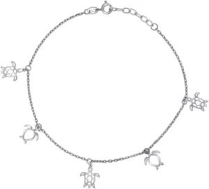 JewelryWeb 925 Sterling Silver Womens Ocean Life Turtle Charms Anklet 10 Inch-Anklet for Women